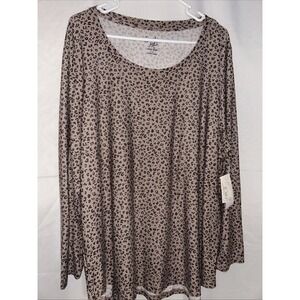 NWT Sweet Tea's Mocha Leopard Long Sleeve Super Soft Top Size 1X
